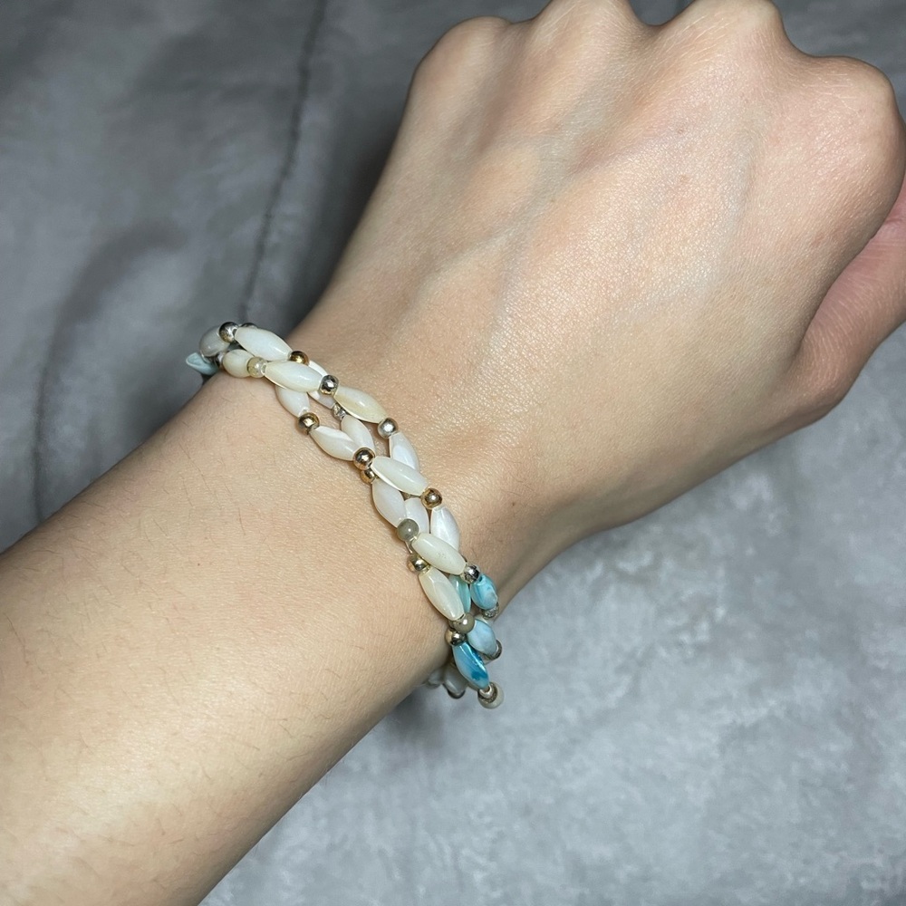 Handmade White and Blue Beaded Twist Bracelet
